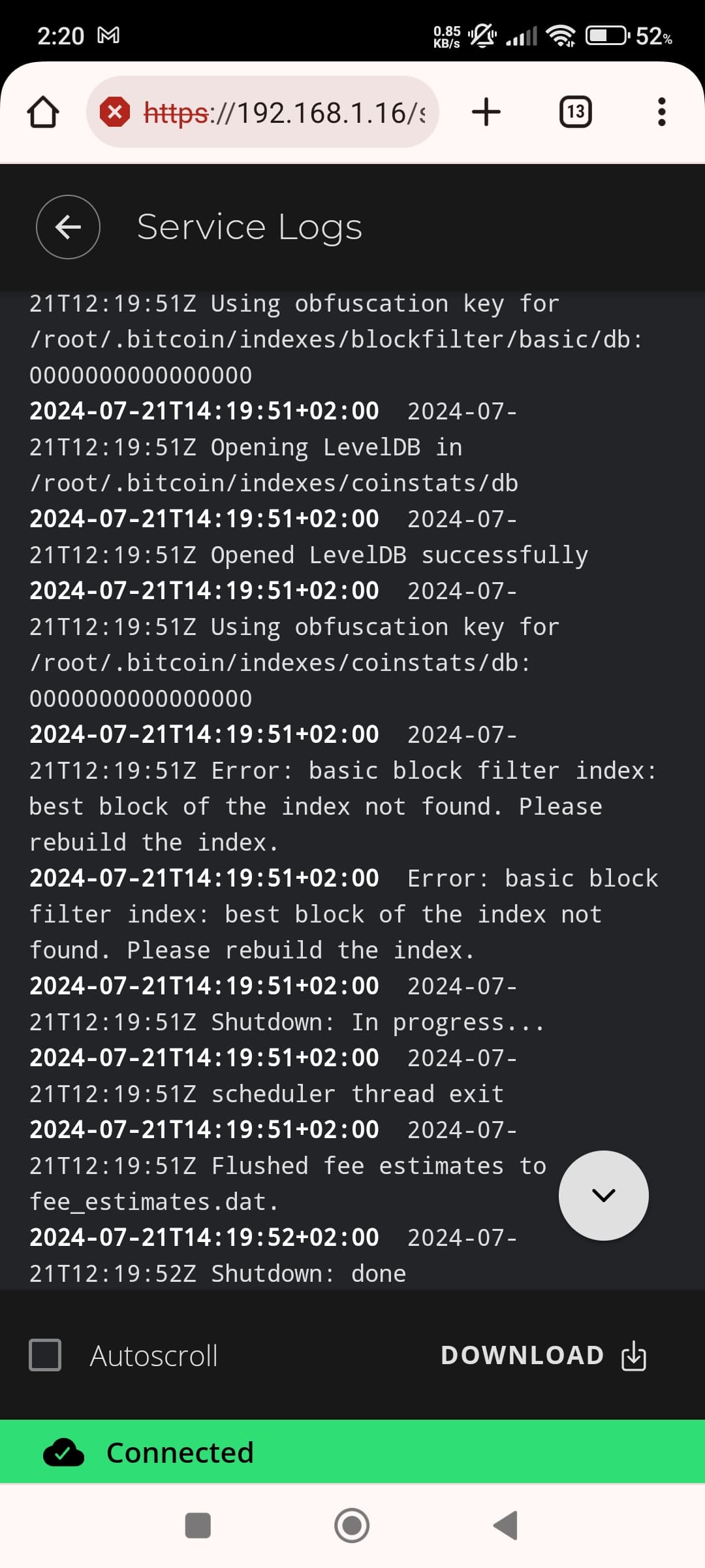 Bitcoin Core wont start, stuck on loop - Services Support - Start9 Community